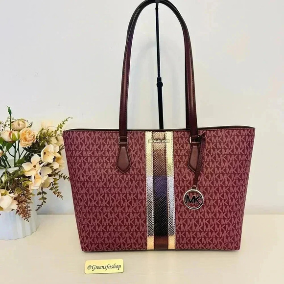 Michael Kors Sheila Large Signature Logo and Metallic Tote Bag - Picture 1 of 10